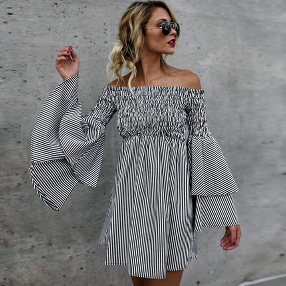 Adorable Off-the-Shoulder Stripped Mini Dress